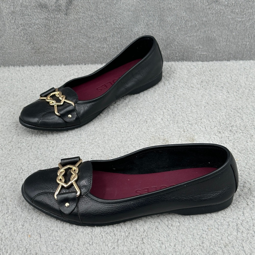 Aerosoles Black Leather‎ Ballet Flats Size 9.5 Gold Hardware Detail Capsule